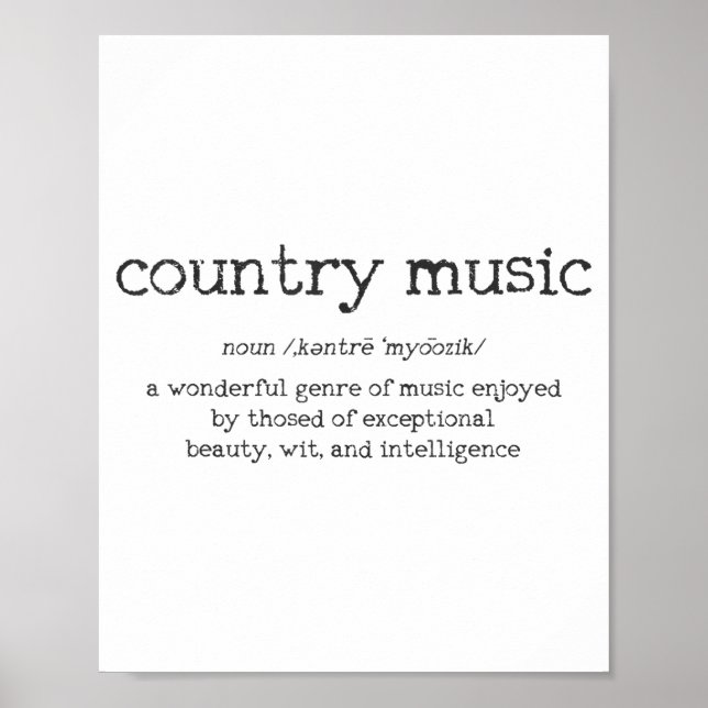 Poster Country Music Definition Funny Saying Musician Gif (Frente)