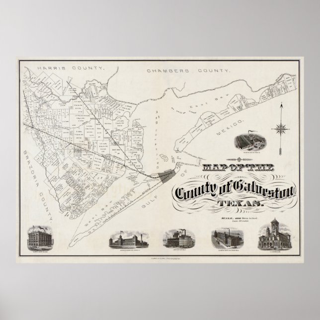Pôster COUNTY of GALVESTON TEXAS MAP 1902 (Frente)