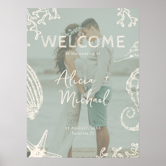 Poster Couple photo coastal wedding welcome  (Frente)