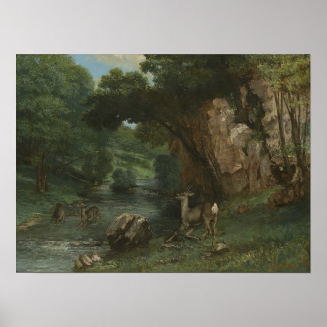 Poster Courbet - Corça em um riacho (Frente)