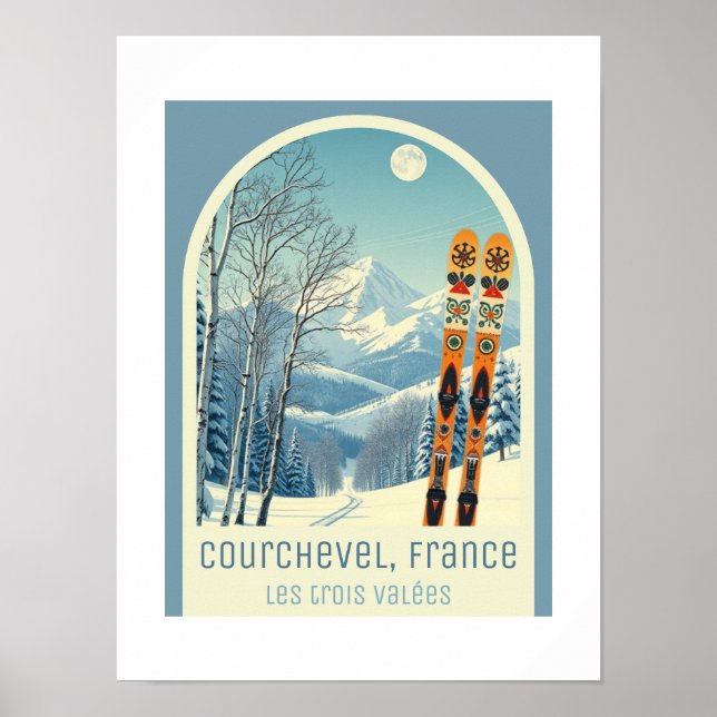 Poster Courchevel France Les trois Vallées ski (Frente)