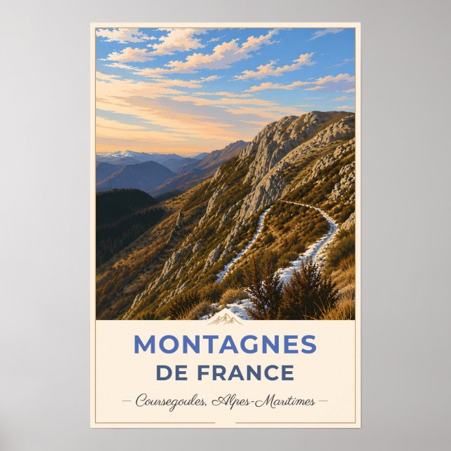 Poster Coursegoules, France – Mountain Peaks (Frente)