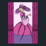 Poster COURTNEY, ART DECO: Plum parisiense<br><div class="desc">Courtney é uma remodelação muito detalhada de um velho cartão de saudação. Ela foi amavelmente redesenhada com novos detalhes e linhas melhoradas. Ela veste um vestido de cheio esfolado, multicolorido, com capas fofinhas e um chapéu combinando com borda larga. O chapéu apresenta uma flor estilizada com um fabuloso lugar de...</div>