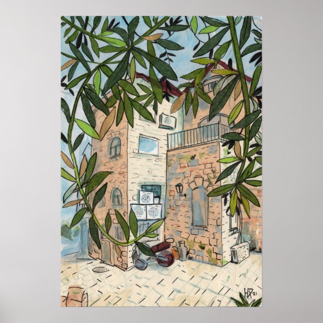 Poster Courtyard em Haifa Israel Cityscape Collage Sketch (Frente)