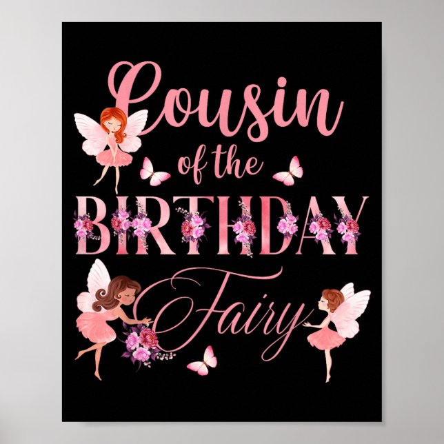 Poster Cousin Of The Birthday Fairy First Birthday Family (Frente)