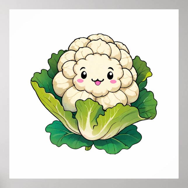Poster Couve-flor Kawaii (Frente)