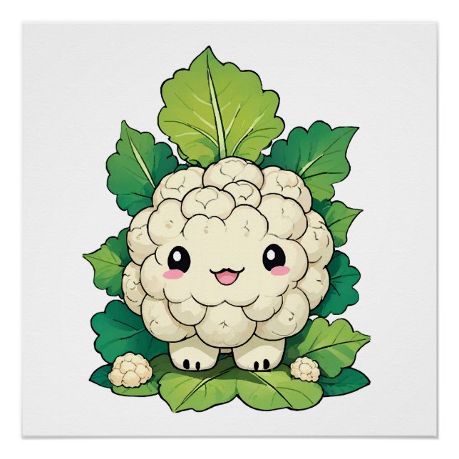 Pôster Couve-flor Kawaii (Frente)