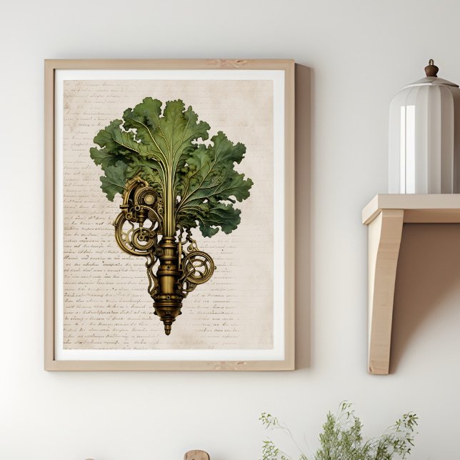 Poster Couve-galinha, cozinha (Framed Kale steampunk in the kitchen)