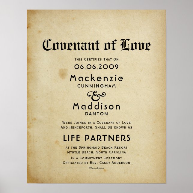 Poster "Covenant of Love" LifePartners WeddingCertificate (Frente)