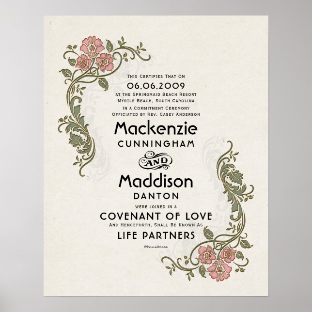 Poster "Covenant of Love" LifePartners WeddingCertificate (Frente)