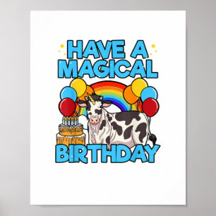 Poster Cow Birthday, Partido Tema do Arco-Íris Mágico Cat