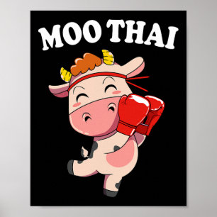 Poster Cow Kawaii Moo Thai Kickboxing Muay Thai