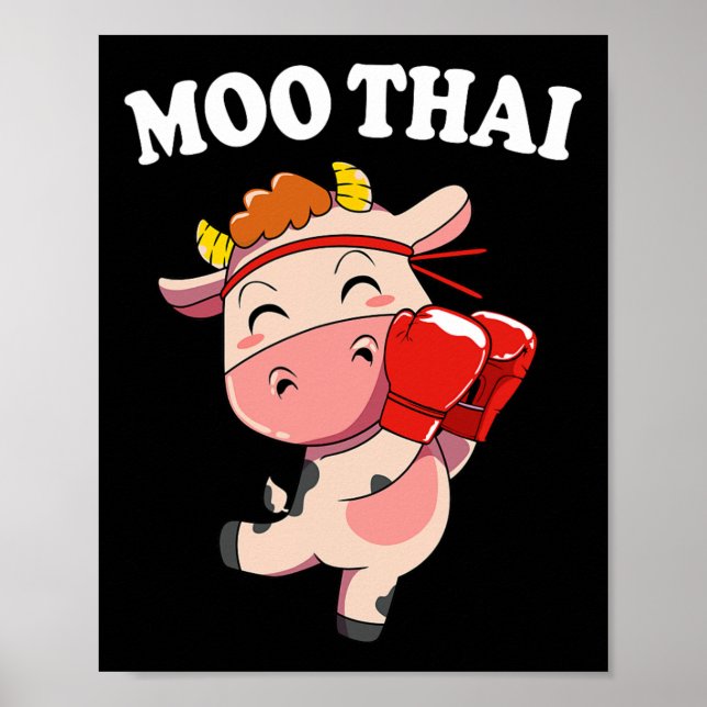 Poster Cow Kawaii Moo Thai Kickboxing Muay Thai  (Frente)