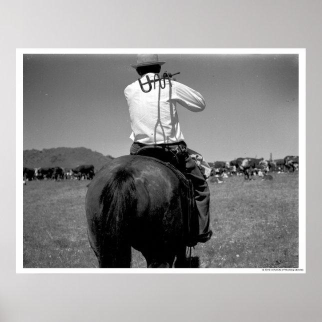 Poster Cowboy a cavalo com duas marcas. (Frente)