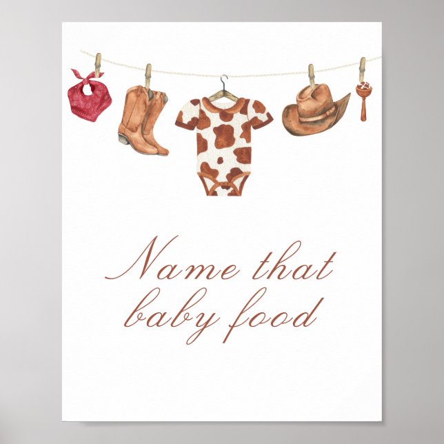 Poster Cowboy baby shower - name that baby food (Frente)