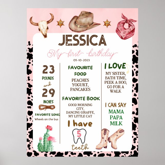 Poster Cowboy Birthday 1 rua Festa de aniversário Rodeo (Frente)