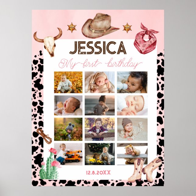 Poster Cowboy Birthday 1 rua Festa de aniversário Rodeo (Frente)