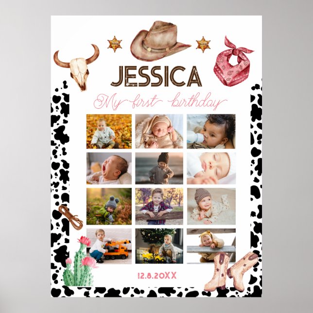 Poster Cowboy Birthday 1 rua Festa de aniversário Rodeo (Frente)