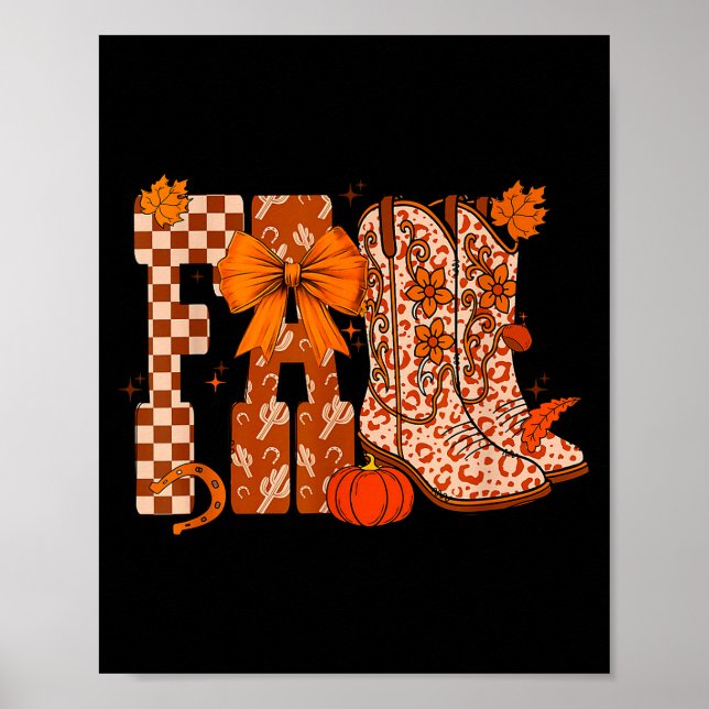 Poster Cowboy Checkered Fall,fall Pumpkin,boots Cow Funny (Frente)