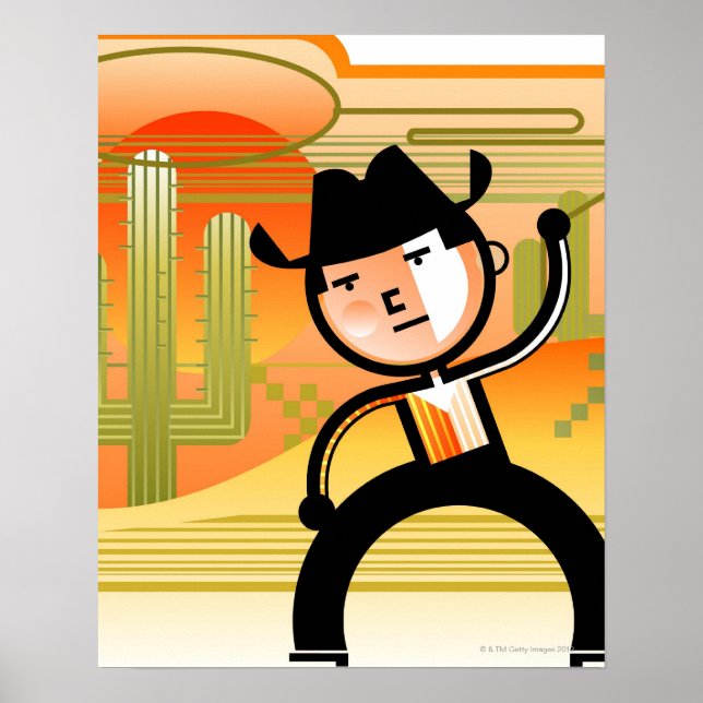 Poster Cowboy com lasso e cacto (Frente)