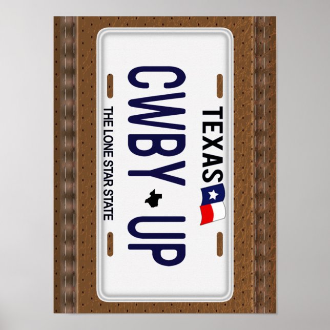 Pôster Cowboy! CWBY UP Texas License Plate (Frente)