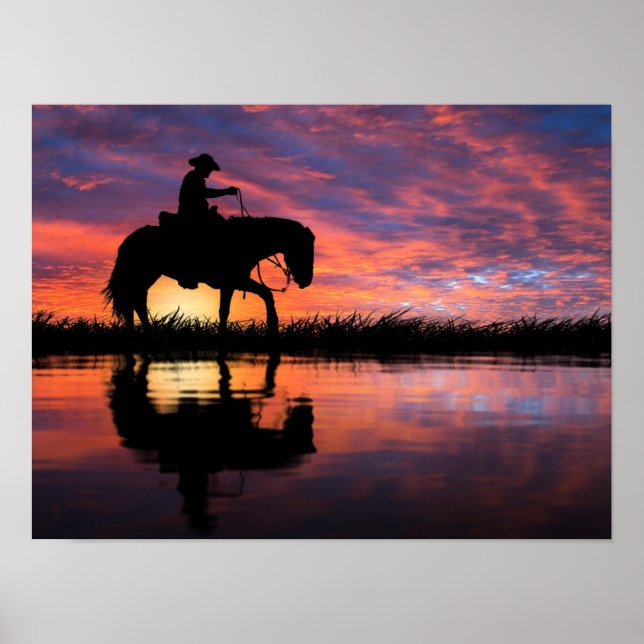 Poster Cowboy do Sol Ocidental em Horseback Big Sky (Frente)