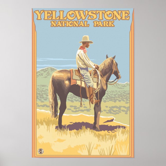 Pôster Cowboy em Horseback - Nacional Yellowstone (Frente)
