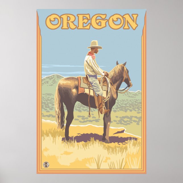 Poster Cowboy em Horseback - Oregon (Frente)