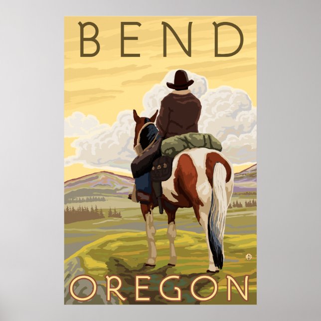 Poster Cowboy & Horse - Bend, Oregon (Frente)
