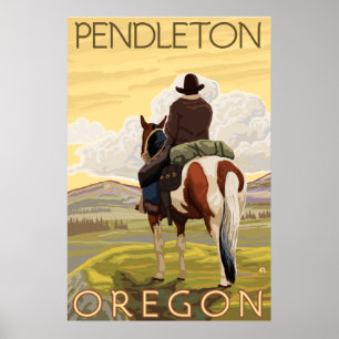 Pôster Cowboy & Horse - Pendleton, Oregon