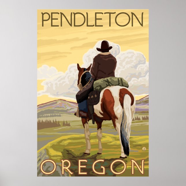 Pôster Cowboy & Horse - Pendleton, Oregon (Frente)