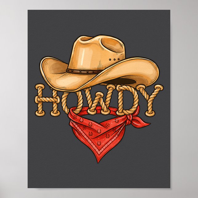 Poster Cowboy Howdy Rope Hat Bandana Western Rodeo Design (Frente)