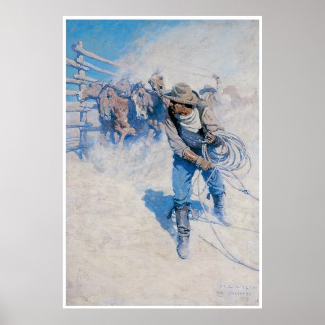 Poster Cowboy jogando um cavalo, 1904 (Frente)