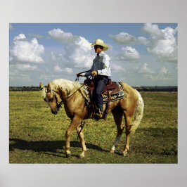Pôster Cowboy Ocidental no Cavalo de Palomino
