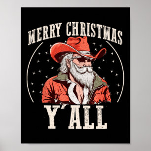 Poster Cowboy Papai Noel Feliz Natal Y'all Western C