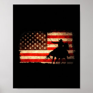 Poster Cowboy Rodeio País Ocidental Bandeira EUA 4 De
