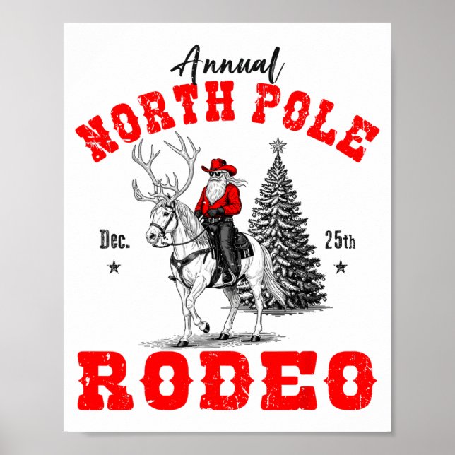 Poster Cowboy Santa Riding Reindeer North Le Rodeo Christ (Frente)
