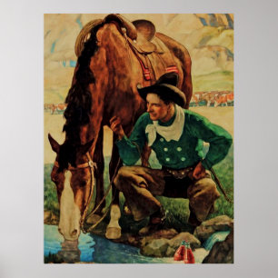 Poster Cowboy Vigiando seu cavalo pelo NC Wyeth