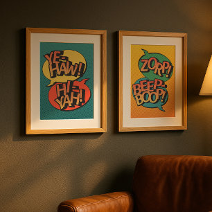 Poster Cowboy vs ninja pop art retrô