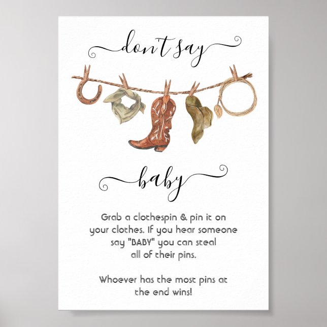 Poster Cowboy Western Baby Boy Clothesline Não diga amor (Frente)
