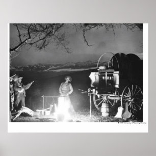 Pôster Cowboys playing and singing around a campfire