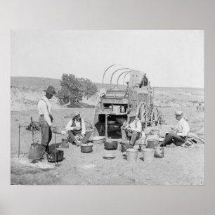 Pôster Cowboys Preparando Acampamento, 1901. Foto Antiga