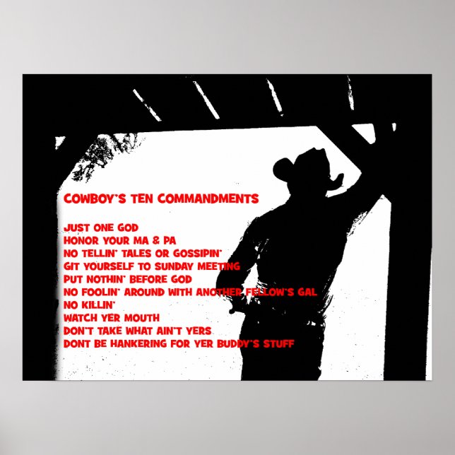 Pôster Cowboy's Ten Commandments (Frente)