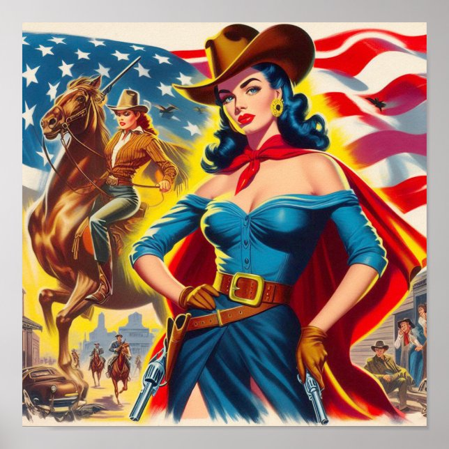 Poster Cowgirl Americana Pin-up (Frente)