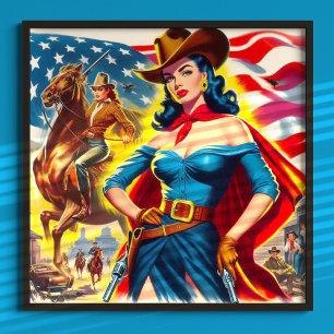 Poster Cowgirl Americana Pin-up