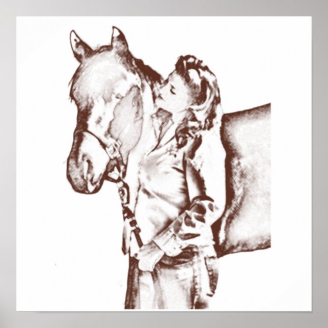 Poster Cowgirl and Horse da década de 1940 (Frente)