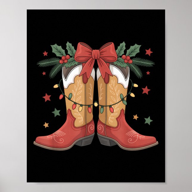 Poster Cowgirl Boot Western Christmas Lights Country Wome (Frente)