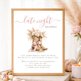 Poster Cowgirl Bow Western Baby Shower Late Night Diapers