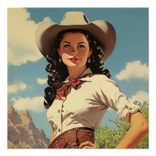Pôster Cowgirl cativante: Sussurros Selvagens do Oeste