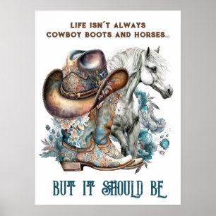 Poster Cowgirl cita botas de vaqueiro de cavalo que flora